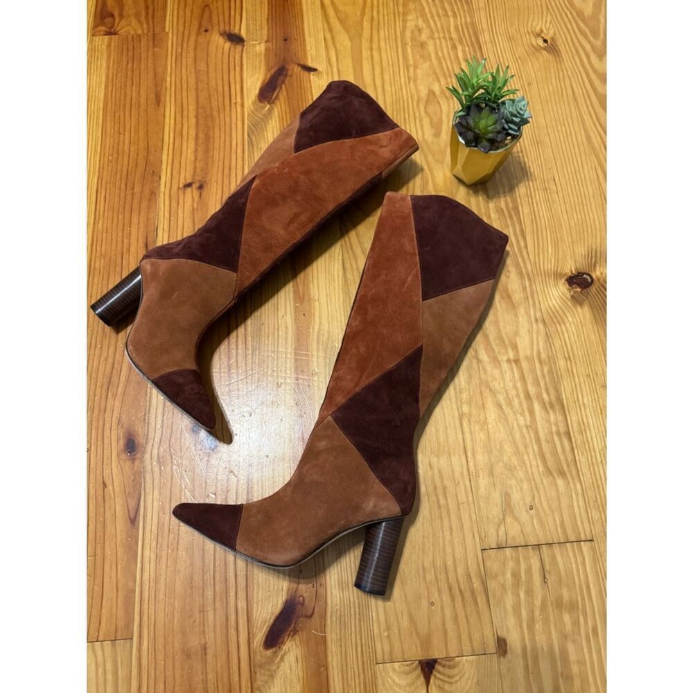Ulla Johnson Jerri Cowhide Suede Patchwork Knee High Tall Boots Size EUR 38 US 8